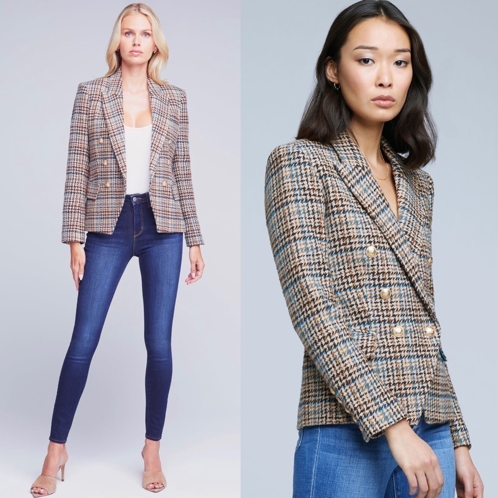 NWT L’AGENCE Kenzie Tweed Plaid Check Double Breasted Wool Academia Blazer 2 - Picture 5 of 16
